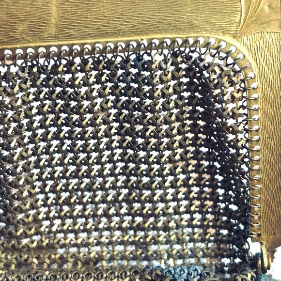 Antique Whiting & Davis Mesh Purse c1915–1925 Enamel Lyre Motif Metal Mesh Eveni - Picture 12 of 16